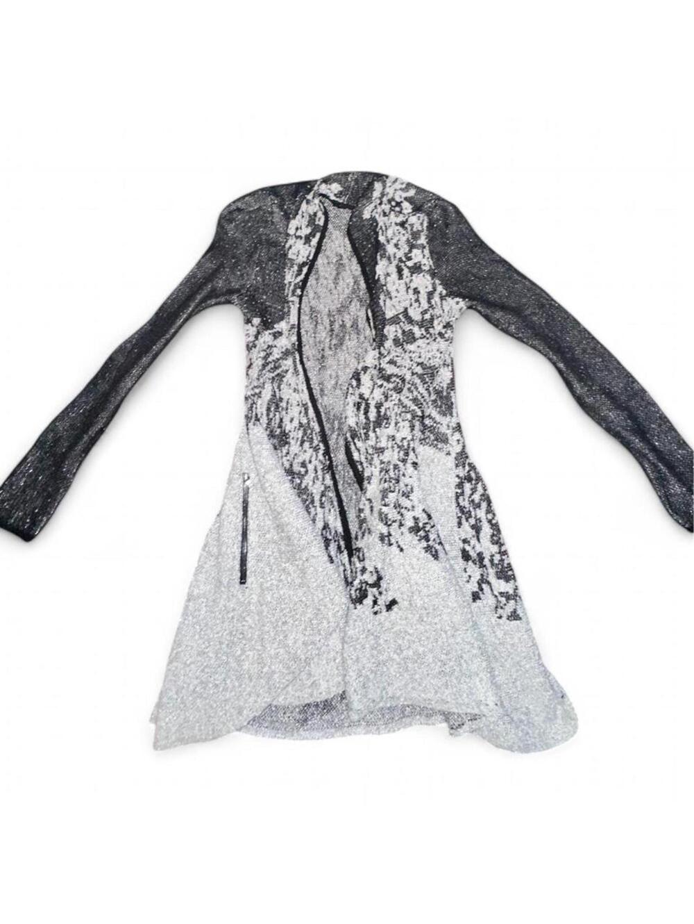Metallic Black and Silver Open-Front Longline Cardigan